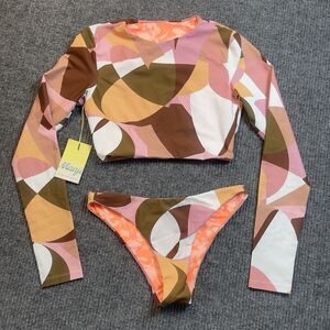 Maaji Swimwear Set Women X-Large Long Sleeve Top Bikini Bottom Reversible XL NEW